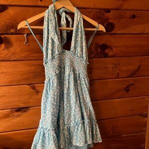 Aerie Light Blue Floral Smocked Top